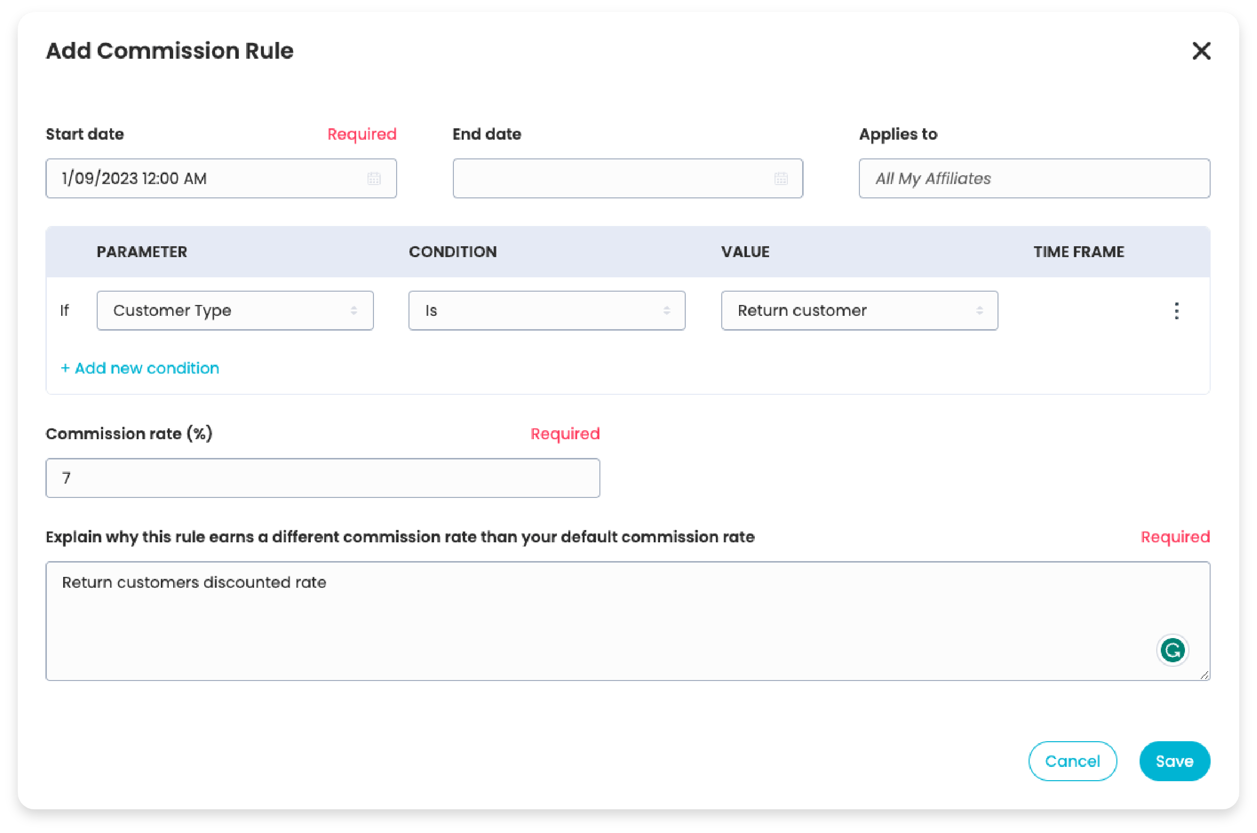 Managing commission rates